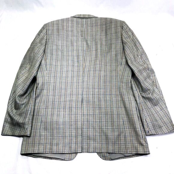 Konen Munchen Linen Sport Coat Plaid Blue Gray 40 42 Mens Preppy Academia Y2K - Picture 6 of 13